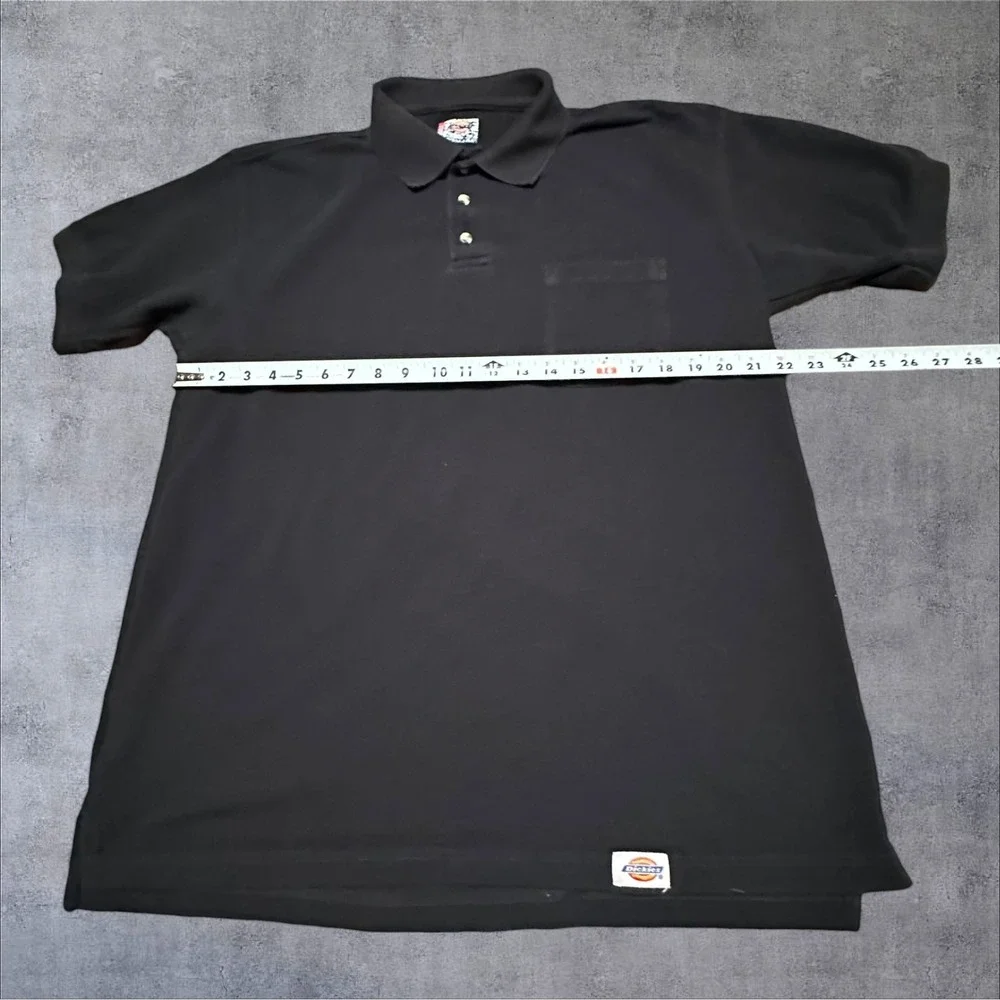 Dickies Mens Large‎ Black Pique Polo Shirt Short Sleeve Workwear Pocket Logo L